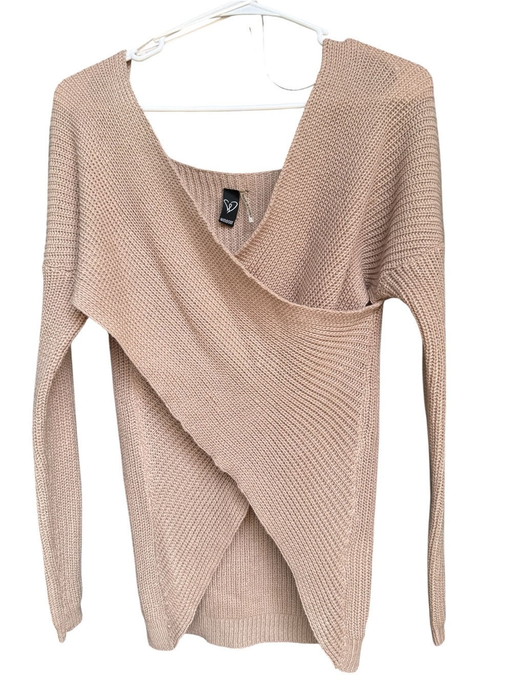 Windsor Knit Oversized Layering Relaxed Off the Shoulder Tan Sweater‎ Shirt Top